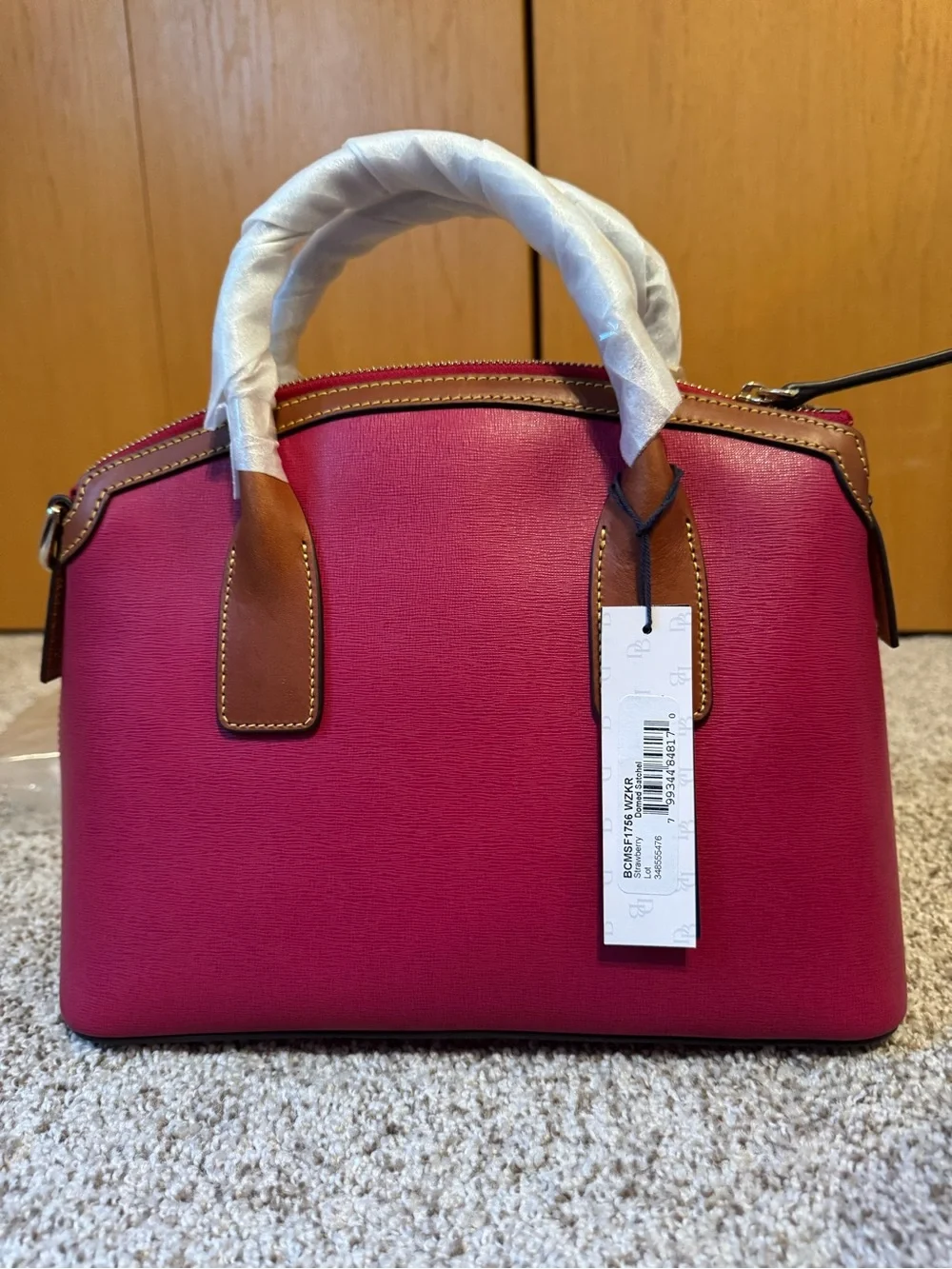 Dooney & Bourke Strawberry Dome Satchel with Brown Trim